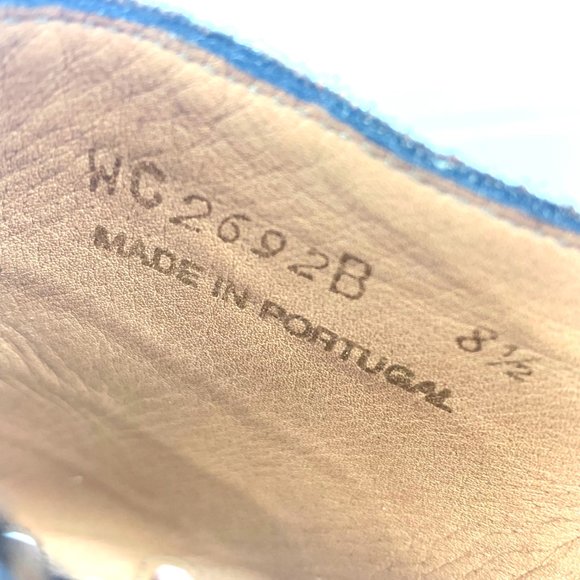 RALPH LAUREN Brown Embossed Leather Wooden Wedge Slip On‎ Sandals - Picture 5 of 9